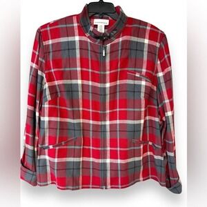 Vtg Evan-Picone Red Tartan Plaid Wool Zip Up Jacket Dress Union USA Size 22